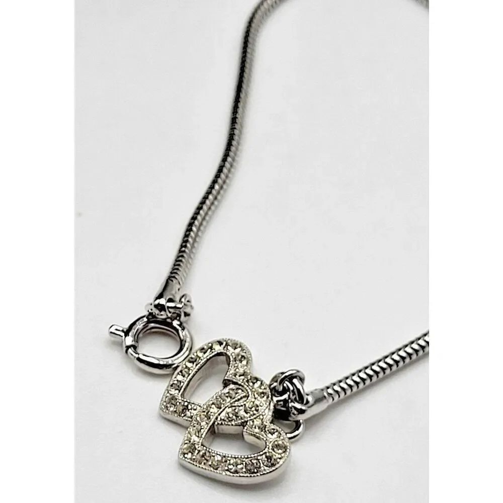 Silver tone Double Heart Bracelet 6.5in